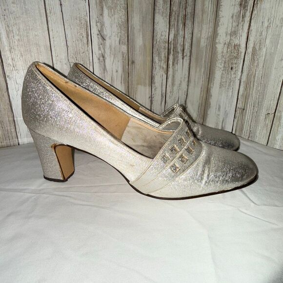 Vintage 1960s Nanette Originals Silver Heels | Old Hollywood Glam Rhinestone Pum - Picture 1 of 16
